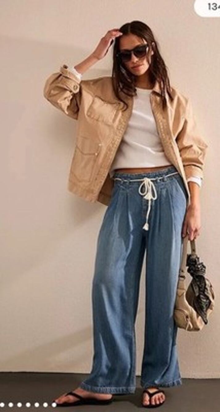 NWT Free People We The Free Dakota Cinched Pull On Wide Leg Jeans Sz Small $148